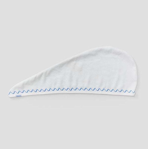 Weezie Hair Towel French Blue Embroidered Wave Bath & Body in at Wrapsody