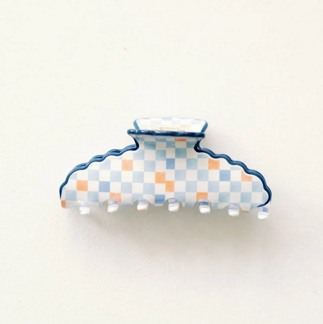 Scalloped Orange & Blue Claw Clip Hair Accessories in at Wrapsody