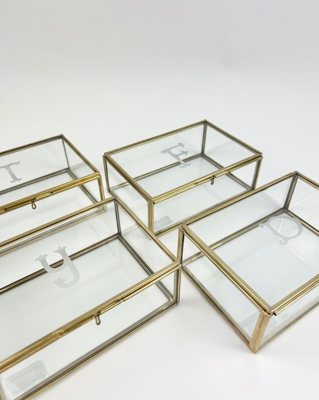 Glass & Brass Initial Box Home Decor in A at Wrapsody