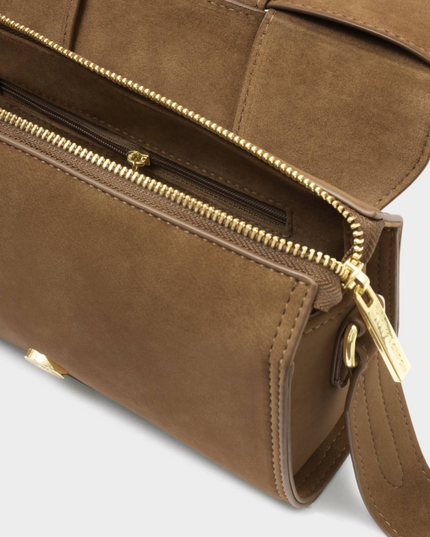 Taya Crossbody Bag in Woven Caramel Suedette