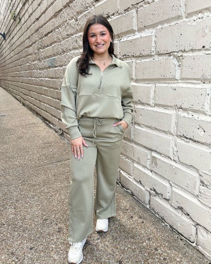 Scuba Pullover Olive Loungewear in  at Wrapsody