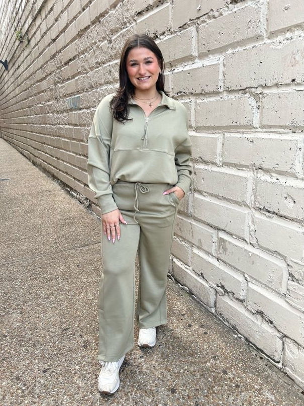 Scuba Pullover Olive Loungewear in  at Wrapsody