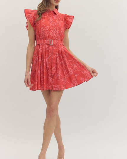 Paisley Belted Mini Dress in Red Dresses in S at Wrapsody