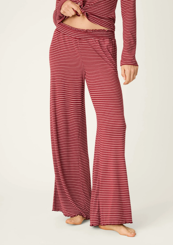PJ Salvage Pretty Stripes Dark Wine Pants Loungewear in S at Wrapsody