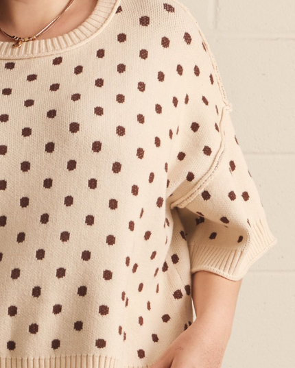 Polka Dot Ecru Sweater - Extended Size