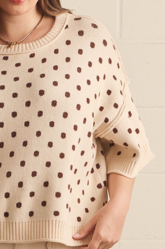 Polka Dot Ecru Sweater - Extended Size
