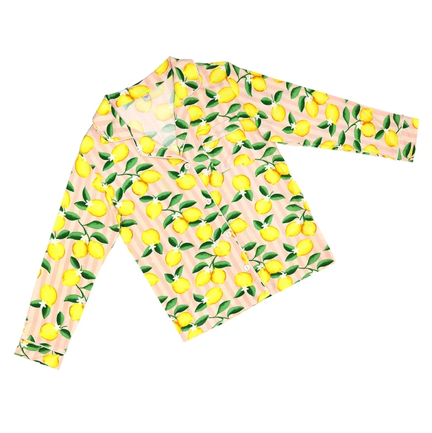 Lemons & Pink Stripes PJ Set Loungewear in at Wrapsody