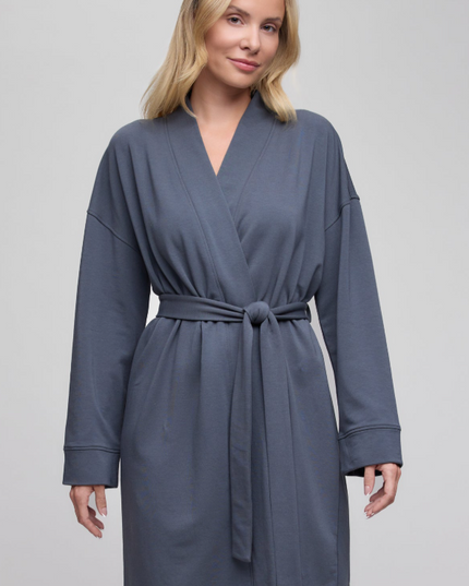 Barefoot Dreams Luxe Lounge Robe - Slate Blue Loungewear in S/M at Wrapsody