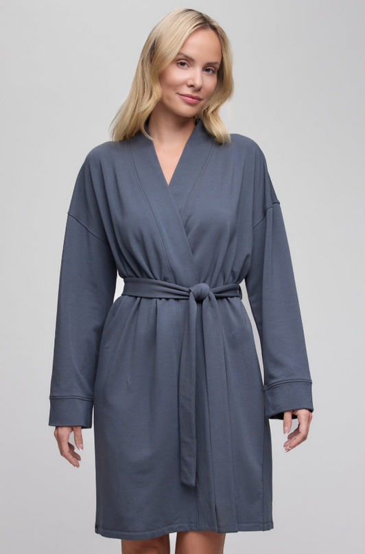 Barefoot Dreams Luxe Lounge Robe - Slate Blue Loungewear in S/M at Wrapsody