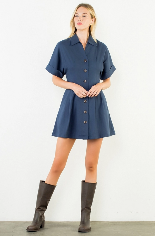 Pleated Navy Mini Dress Dresses in XS at Wrapsody
