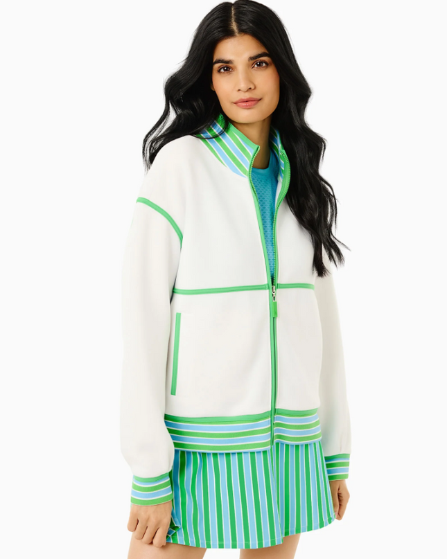 Billie Vintage Full Zip Jacket in Blue/White/Key Lime Activewear in S at Wrapsody