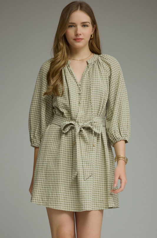 Plaid Sage Mini Dress