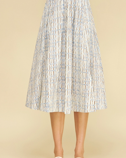 Abstract Printed Blue/Brown Midi Skirt