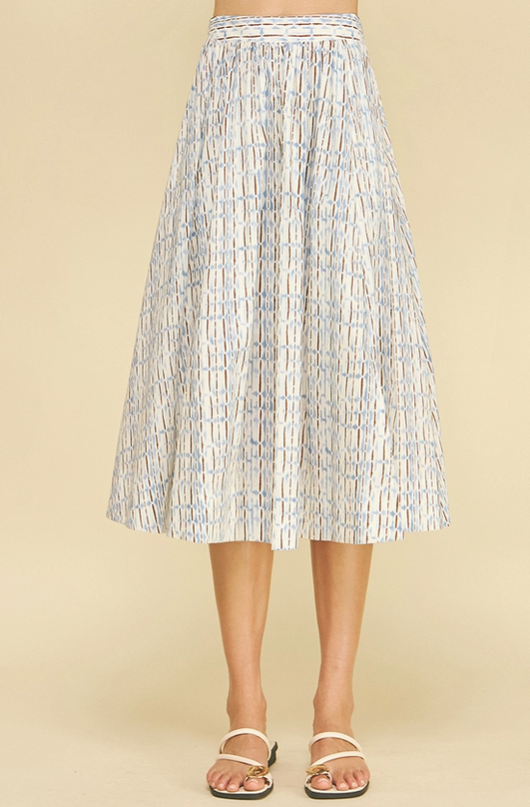 Abstract Printed Blue/Brown Midi Skirt