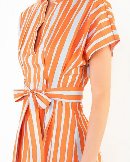 blue and orange striped dress Tyndall Orange Striped Puff Sleeve Dress Small