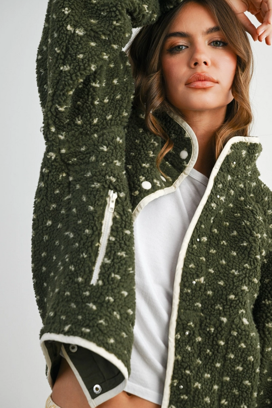 Polka Dot Olive/Taupe Sherpa Jacket