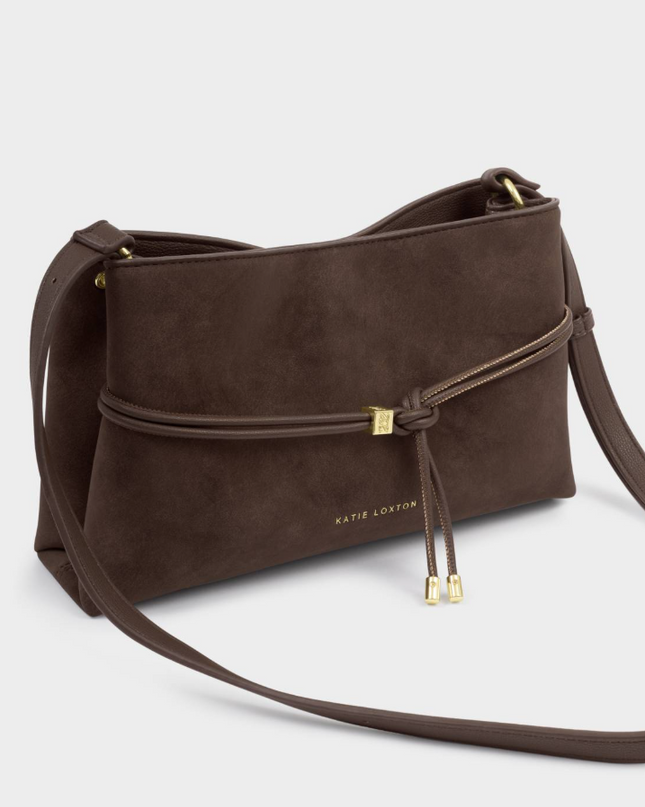 Lori Crossbody Bag Bitter in Chocolate Suedette Handbags in at Wrapsody