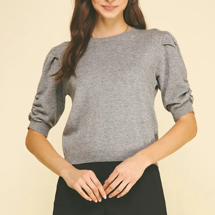 Pleated Sleeves Grey Seater Sweaters in S at Wrapsody