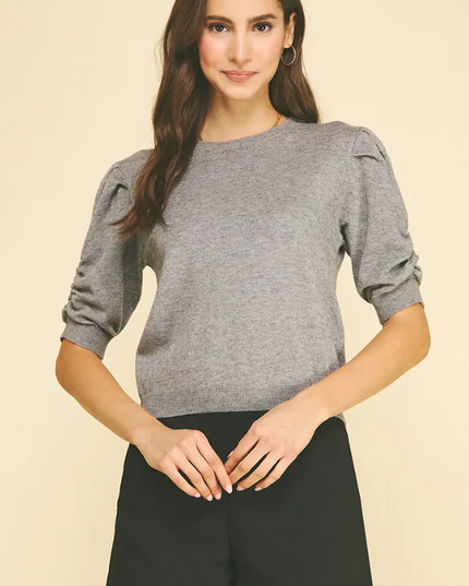 Pleated Sleeves Grey Seater