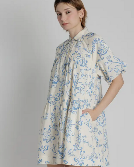Floral Print Blue Mini Dress Dresses in at Wrapsody