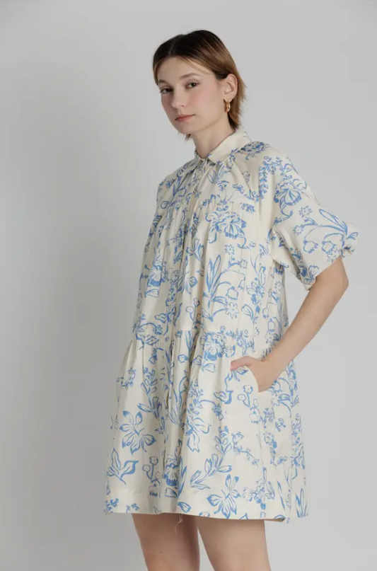 Floral Print Blue Mini Dress Dresses in at Wrapsody