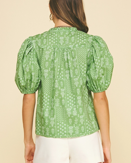 Floral Deep Sage Button Blouse