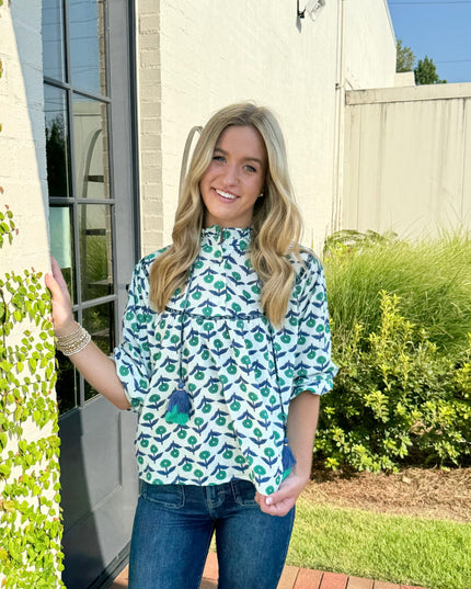 Floral Blues Blosue Tops in XS at Wrapsody