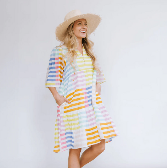 Bondi Colorful Stripe Dress Dresses in  at Wrapsody