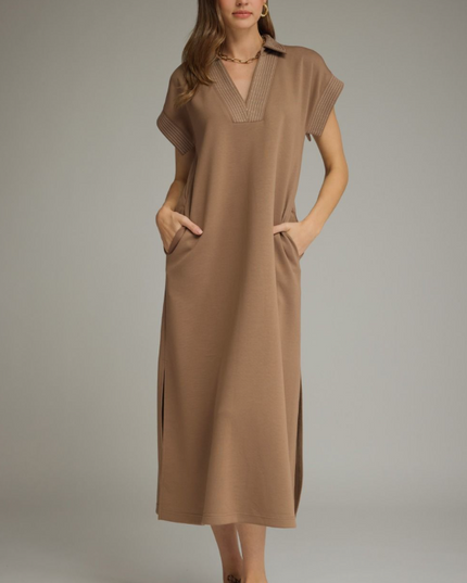 Stitched Brown Midi Dress
