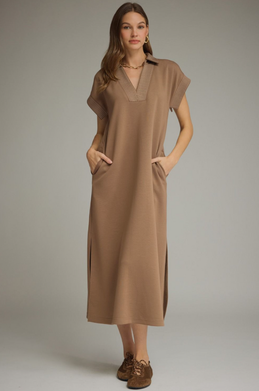 Stitched Brown Midi Dress