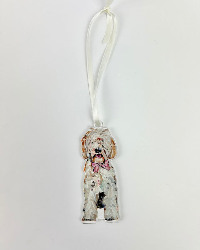 Goldendoodle Pink Bow Acrylic Ornament Home Decor in  at Wrapsody