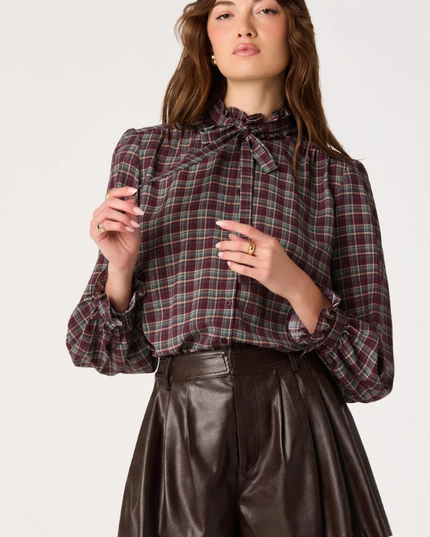 ASTR the Label Alyssa Eggplant Plaid Blouse