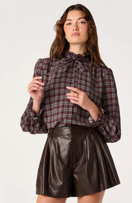 ASTR the Label Alyssa Eggplant Plaid Blouse