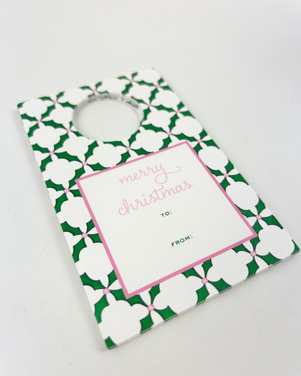 Holiday Trellis Pink Wine Tag Set Paper in  at Wrapsody