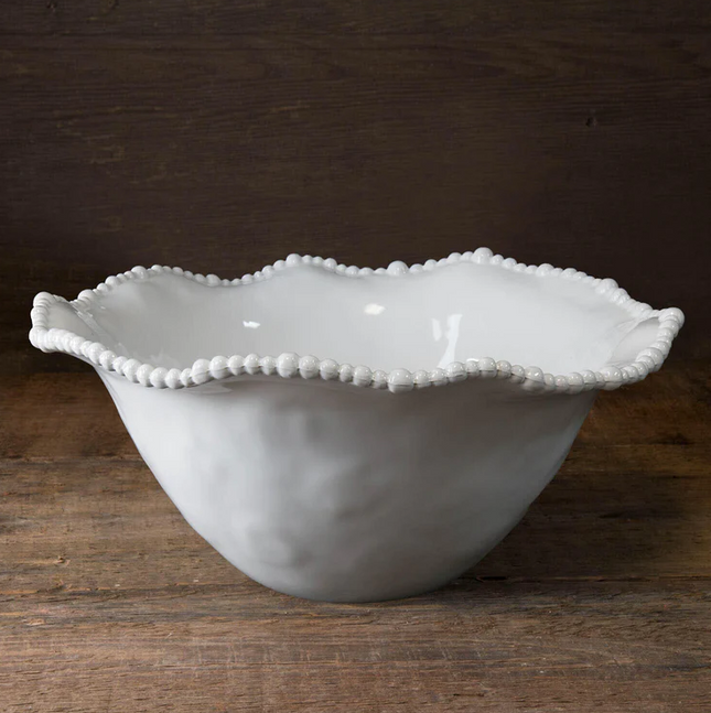 Vida Alegria Large Beaded Bowl in White Tabletop in  at Wrapsody