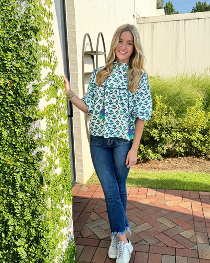 Floral Blues Blosue Tops in  at Wrapsody