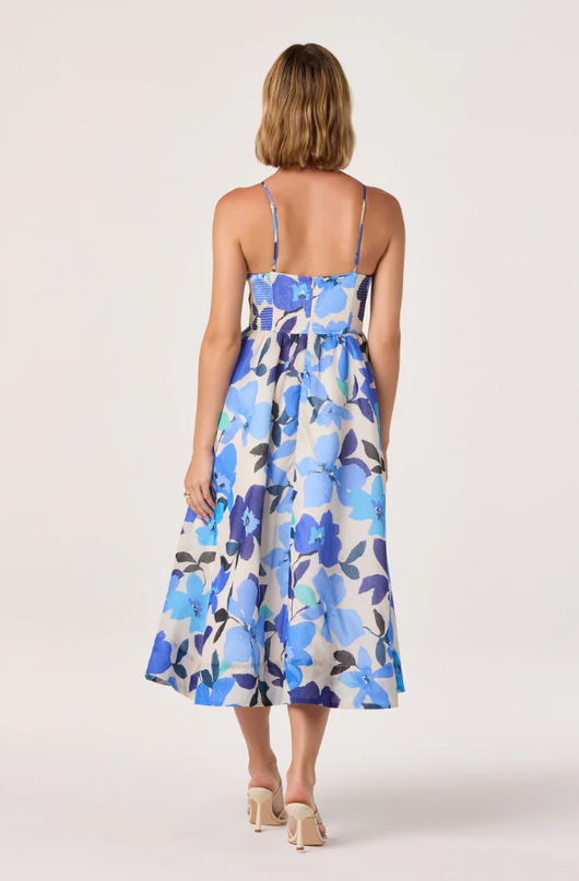Janna Floral Blue Midi Dress Dresses in at Wrapsody