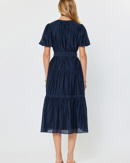 Tiered Midi Dress in Navy Dresses in at Wrapsody