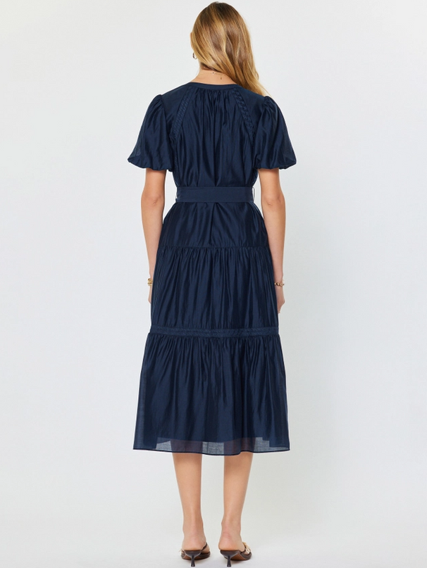 Tiered Midi Dress in Navy Dresses in at Wrapsody