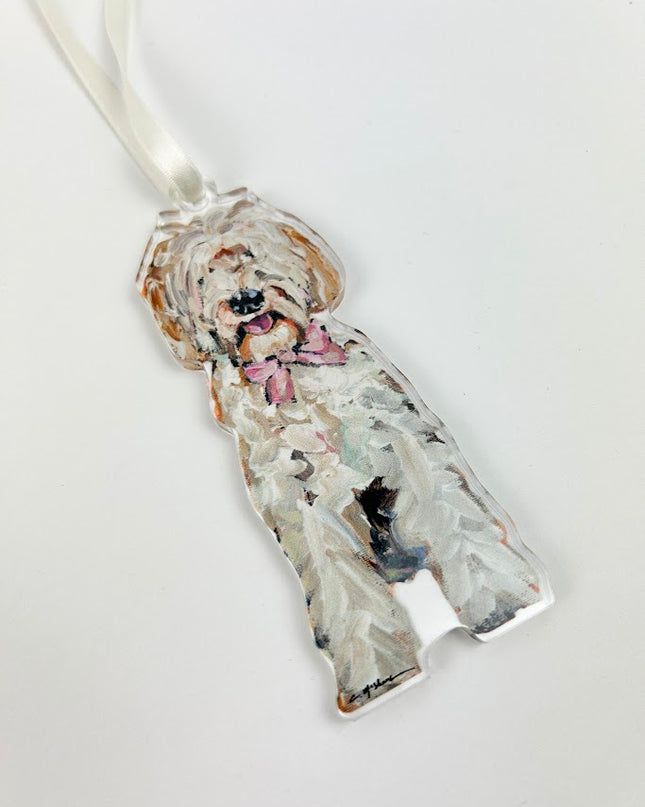 Goldendoodle Pink Bow Acrylic Ornament Home Decor in  at Wrapsody