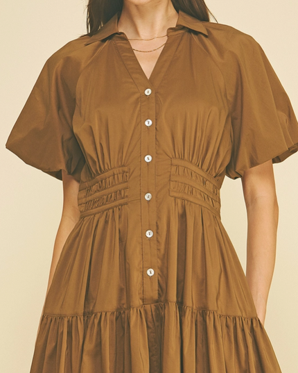 Tiered Button-Down Midi Dress