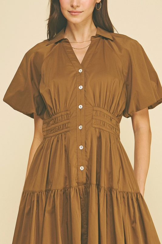 Tiered Button-Down Midi Dress