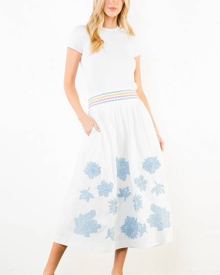 Floral Embroidered Midi Skirt