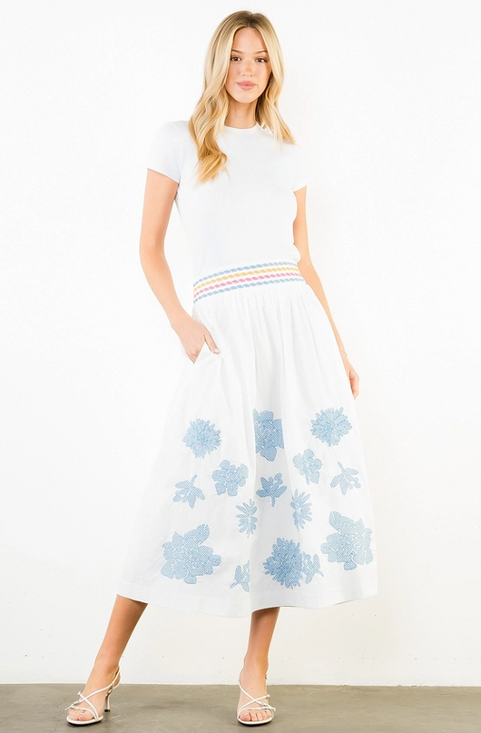 Floral Embroidered Midi Skirt