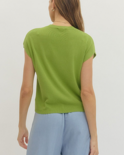 Ribbed Knit Blouse in Lime Tops in at Wrapsody