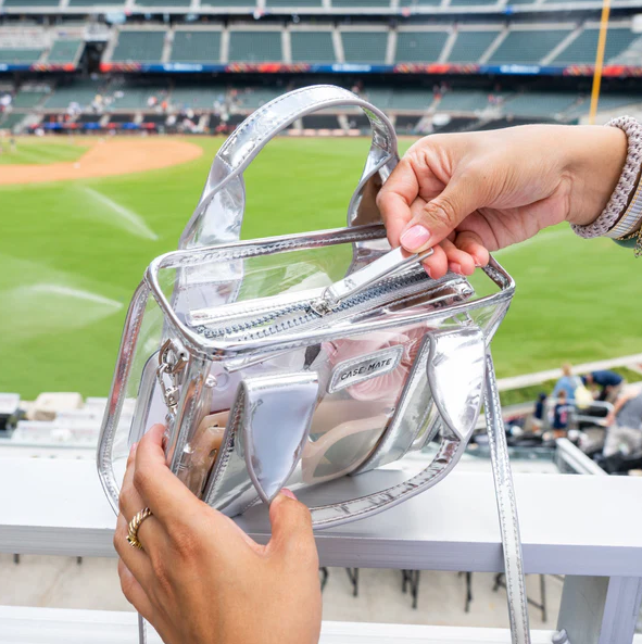 Case Mate Jelly Stadium Bag in Silver Chrome/Clear Handbags in at Wrapsody