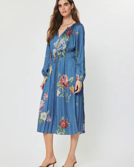 Floral Print Pleated Midi Dress
