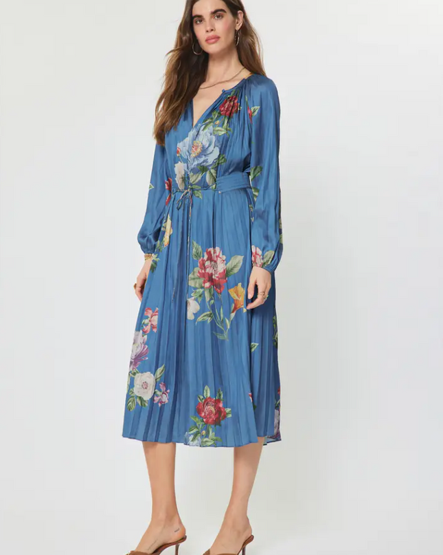 Floral Print Pleated Midi Dress Dresses in XS at Wrapsody