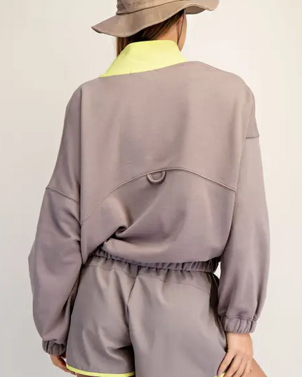 French Terry Playful Stone Taupe/Lime Set Activewear in at Wrapsody