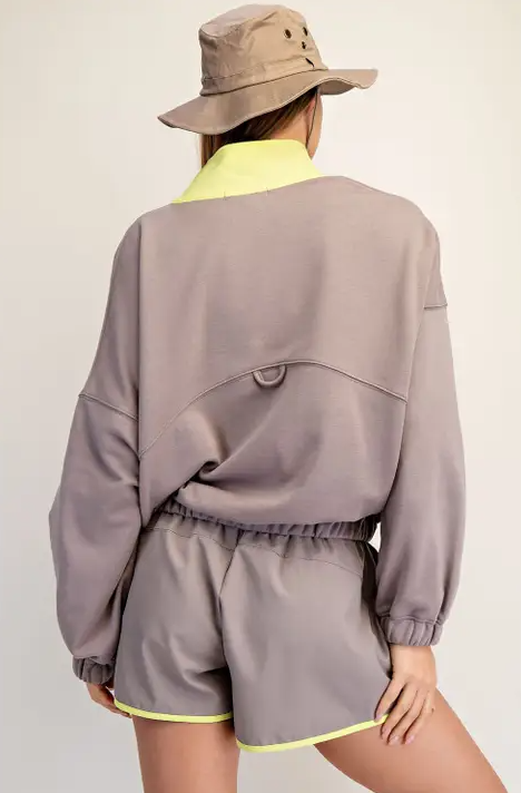 French Terry Playful Stone Taupe/Lime Set Activewear in at Wrapsody